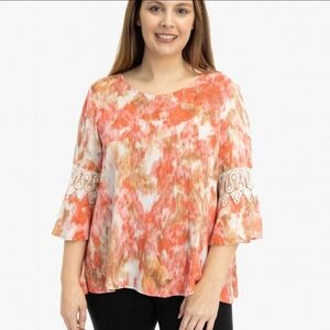New Directions Peach Floral Crochet Sleeves Size XL